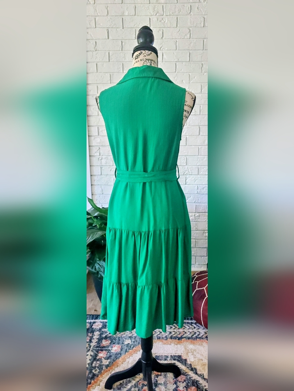 SHEIN Emerald Green Tiered Midi Dress-Skirt with Waist Tie - Picture 4 of 6